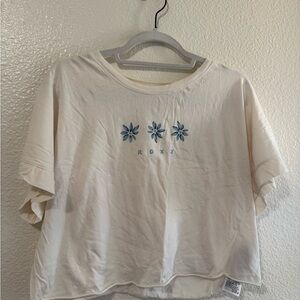 Roxy Cream T-Shirt with Blue Floral Design